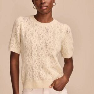 Lucky Brand - Puff Sleeve Pointelle Sweater Tee Sz S